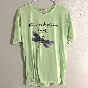 Whisper Words of Wisdom Let it Be Beatles Green Dragonfly Tee